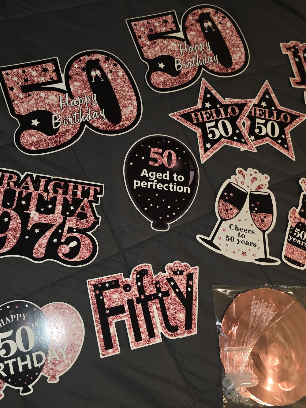 Pink Glitter 50th Birthday Party Decorations - Assorted Cutouts